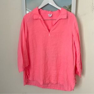 Sigrid Olsen 100% Linen Neon Pink Popover Tunic Top